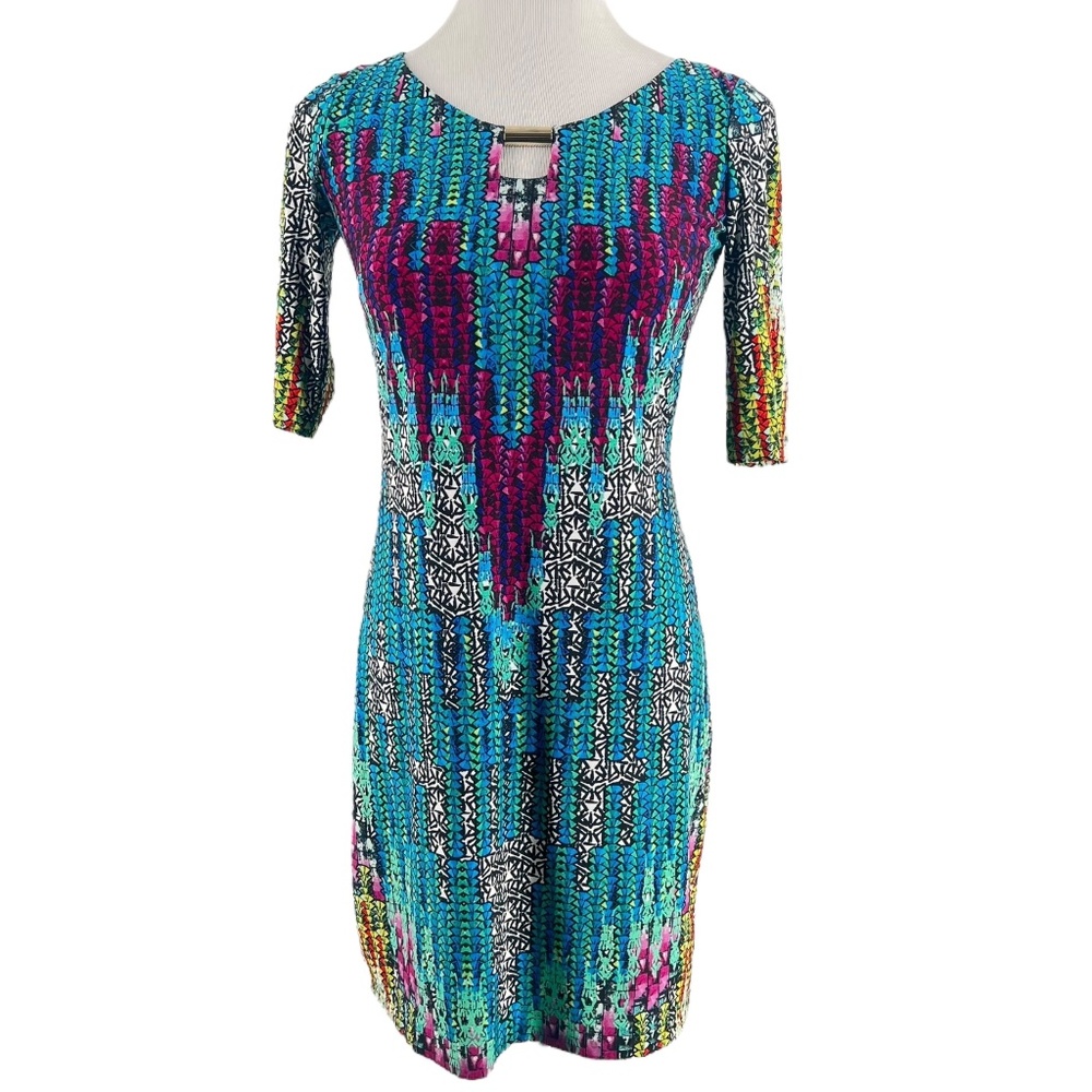 London Times Colorful Mosaic Shift Dress Size 2
